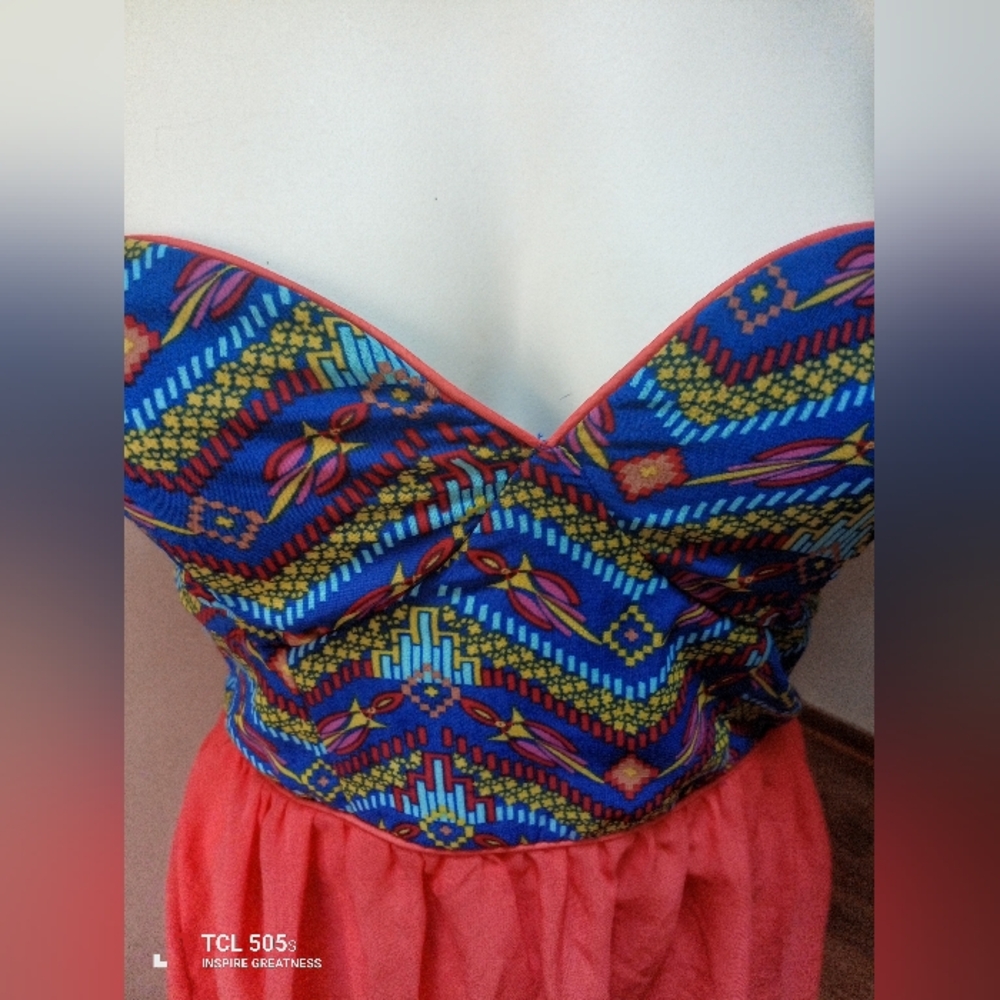 Colorful Strapless High-Low Dress - Picture 5 of 8